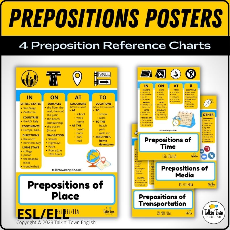 Preposition Charts for Locations, Time, Transportation, and Media ...